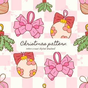 Retro Pink Christmas Seamless Pattern: Commercial Use (Digital Paper)