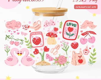 Coquette Valentines Garden PNG, 16oz Libbey Cup Wrap (download digitale)