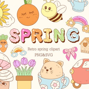 Retro Spring Clipart: Groovy Easter PNG SVG (Digital Download)