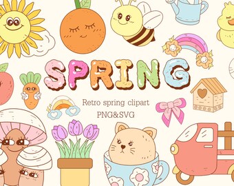Retro Spring Clipart: Groovy Easter PNG SVG Graphics (Digital Download)