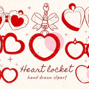 Heart Locket Clipart: Vintage Coquette Doodle SVG PNG (Digital Download)