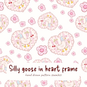 Silly goose in heart frame svg, goose pattern seamless, girly goose png,  Cute Girly Goose Pattern Background Cute Duck, spring background