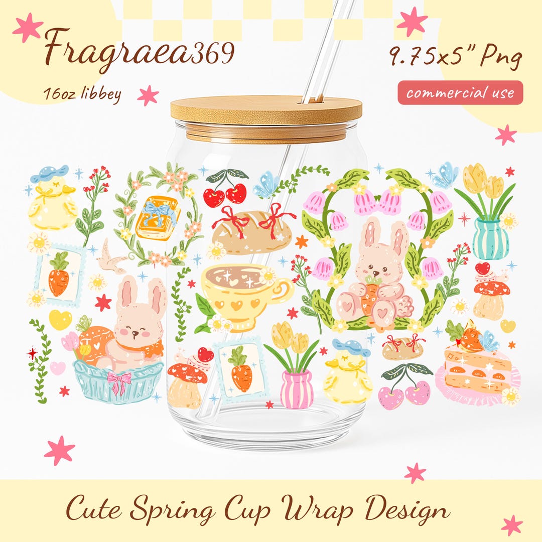 Easter Bunny Glass Can Wrap, Coquette Spring Floral (PNG) for 16 Oz ...