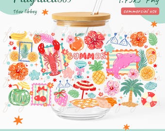 Tropical Summer glass can wrap, 16oz Libbey Cup Wrap, Beach Vibes (Digital Download)