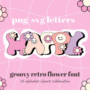 Retro Flower Alphabet Clipart: Groovy PNG & SVG Letters (Digital Download)