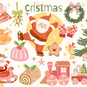 Retro Christmas Clipart PNG: Santa, Reindeer, Coquette Bows (Png)