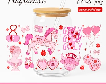 Coquette Aesthetic Glass Can Wrap, Girly PNG (Digital File)
