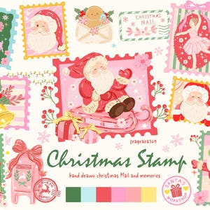 Christmas Stamp Clipart PNG, Christmas Mail Clipart, Vintage Postage Stamp, Dear Santa Letter SVG, North Pole Post, Holiday Mail Bundle PNG