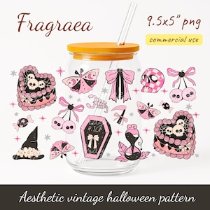 Halloween Glass Can Wrap: Spooky Boho Libbey Glass (PNG, JPG Digital Files)