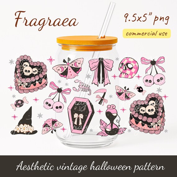 Halloween Glass Can Wrap: Spooky Boho Libbey Glass (PNG, JPG Digital Files)