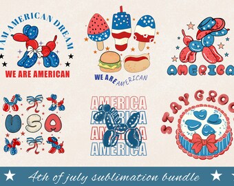Paquete de imágenes prediseñadas retro del 4 de julio: PNG patrióticos y geniales (descarga digital)