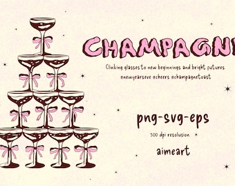 Hand Drawn Champagne Tower PNG SVG: Wedding Clipart (Digital Download)