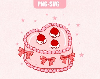Coquette Heart Cake PNG Clipart: Vintage Pink Ribbon (Digital Download)