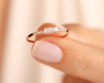 Diamond Wedding Ring Raw Diamond Ring Baguette Diamond Ring Custom Wedding Ring Gold Ring Handmade Jewelry Promise Ring Mom Gift