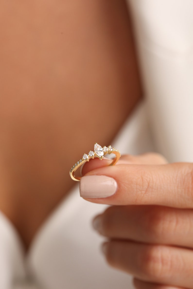 Marquise Versprechen Ring Ehering Paarringe Zarter Ring Versprechensring für sie Geschenke für sie Zierlicher Ring Trendige Ringe Ringgeschenk Bild 8