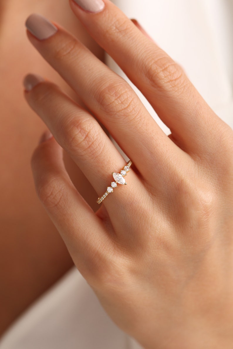 Marquise Versprechen Ring Ehering Paarringe Zarter Ring Versprechensring für sie Geschenke für sie Zierlicher Ring Trendige Ringe Ringgeschenk Bild 9