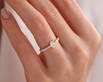 14K Gold Ring Diamond Ring Gold Promise Ring Gifts For Women Dainty Oval Gemstone İdeal for Wife Gift Women’s Silver Ring