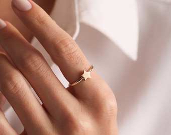 14k Solid Gold Star Ring Celestial Ring Star Jewelry Minimalist Gold Ring Dainty Ring  Mothers Day Jewelry Birthday Gift