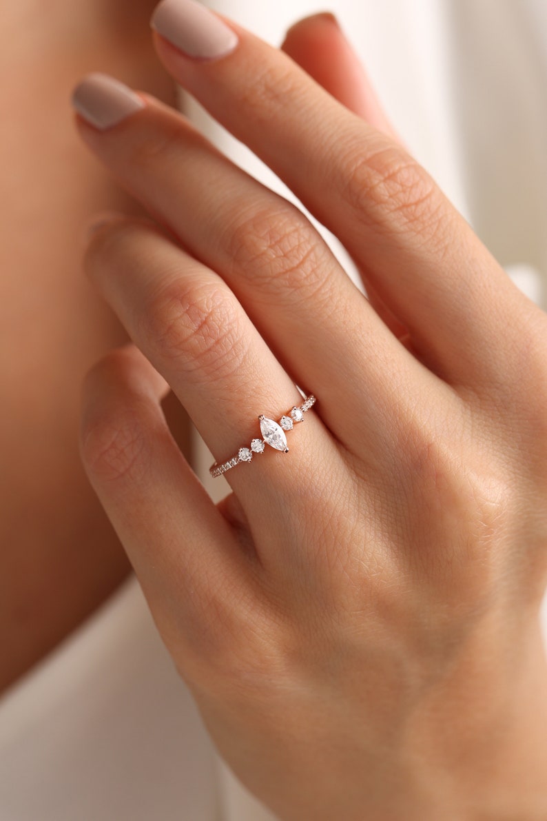 Marquise Versprechen Ring Ehering Paarringe Zarter Ring Versprechensring für sie Geschenke für sie Zierlicher Ring Trendige Ringe Ringgeschenk Bild 4