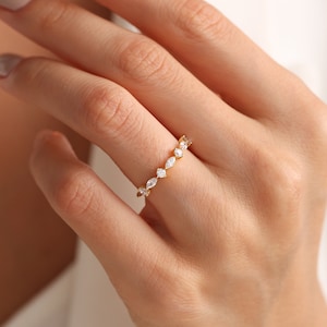Marquise Band Wedding Ring  Engagement Ring  Promise Ring for Her I Dainty Ring  Unique Anniversary Ring 14k Solid Gold Minimalist Ring