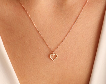14k Gold Necklace Minimalist Heart Necklace Real Gold Jewelry Dainty Gold Jewelry Handmade Necklaces Everyday Necklace Gift For Mom