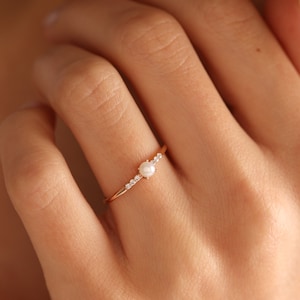 Diamond Ring  Raw Diamond Ring Pearl Ring Custom Diamond Wedding Ring Gold Ring Handmade Jewelry Promise Ring Mother Gift
