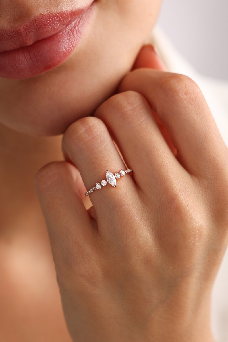 Marquise Versprechen Ring Ehering Paarringe Zarter Ring Versprechensring für sie Geschenke für sie Zierlicher Ring Trendige Ringe Ringgeschenk Bild 5