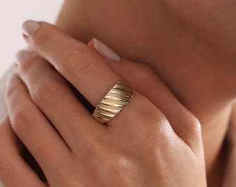 14k Massiver Gold Twist Ring Croissant Ring Gold Feiner Schmuck Statement Ring Geschenk für Sie Kuppelring Geburtstagsgeschenk Muttertag Schmuck
