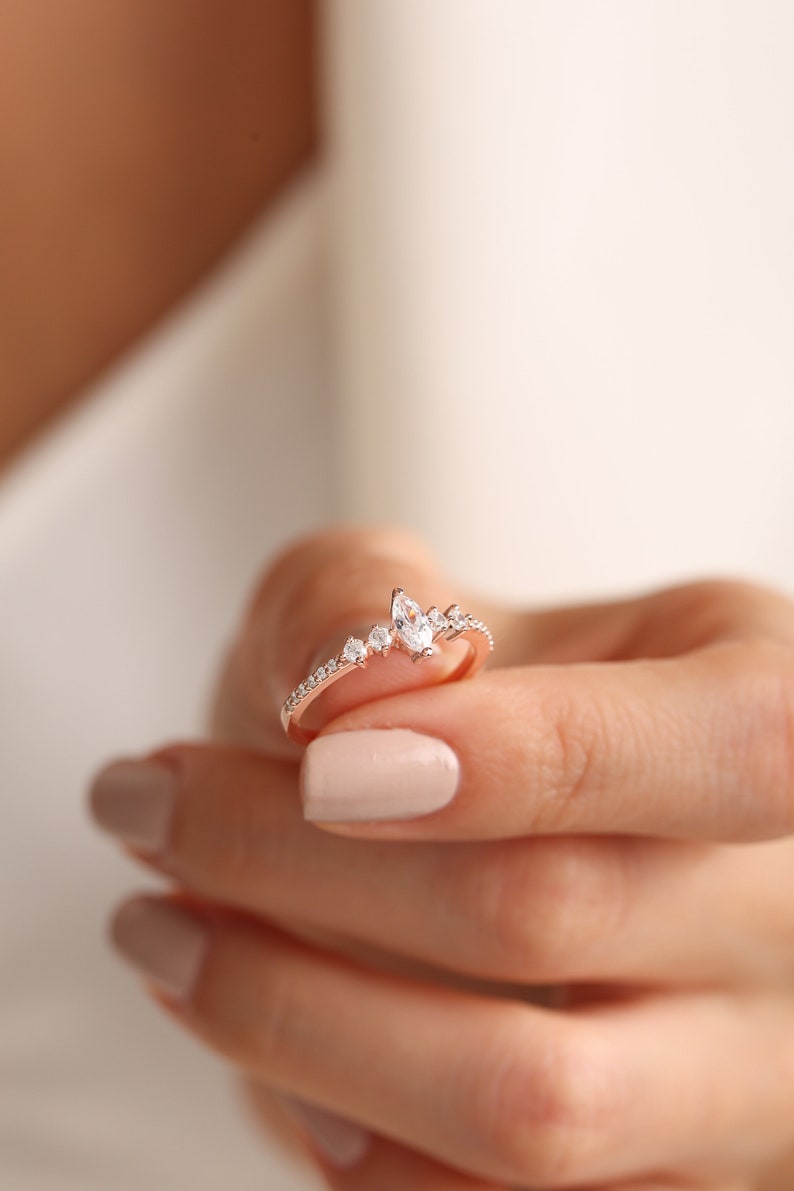 Marquise Versprechen Ring Ehering Paarringe Zarter Ring Versprechensring für sie Geschenke für sie Zierlicher Ring Trendige Ringe Ringgeschenk Bild 6