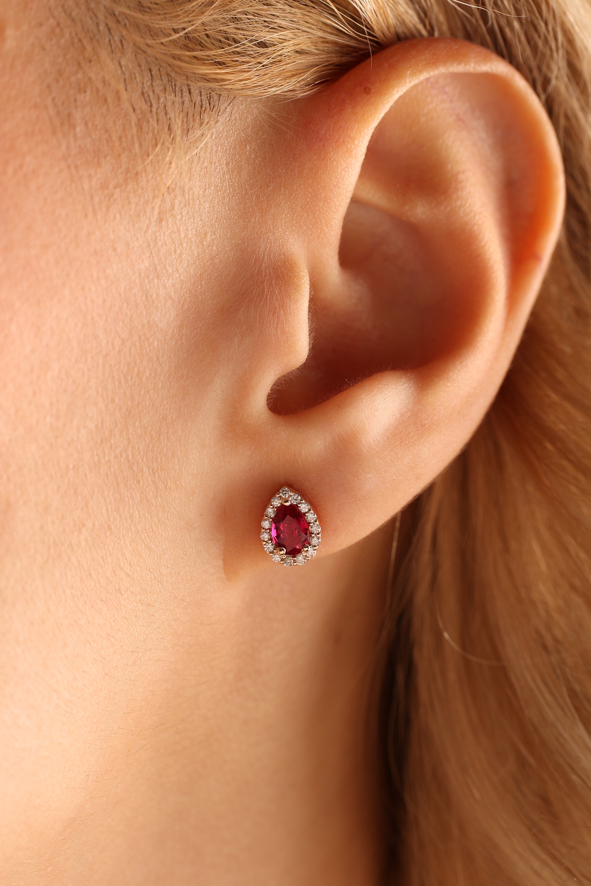 Stylish Diamond Jewelry Raw Ruby Earrings Solid Gold Jewelry for