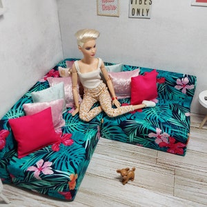 1/6 play scale tropical corner sofa for fashion doll  12 inch doll size diorama