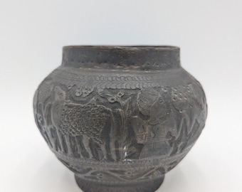 Antique Egyptian Hand-Etched Bronze Pot/Jardinere Sphynx Pyramids