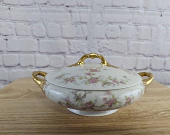 Limoges France Plat à légumes couvert floral et feuille d&#39;or 20,3 cm