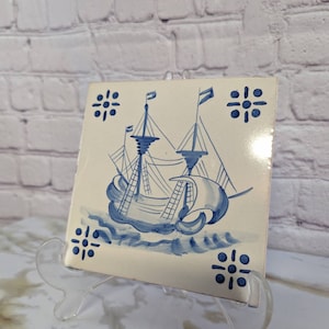 Handbemalte Delfter Schiff Kachel Made in Portugal 5,5 Zoll