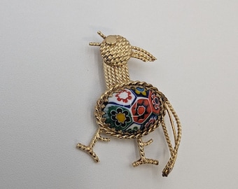Pendentif vintage XO Gold 12 carats GF Mosaic Millefiori Open Design Broche Broche oiseau