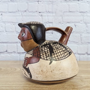 Nazca Perù Replica vaso in ceramica dipinto a mano da pescatore