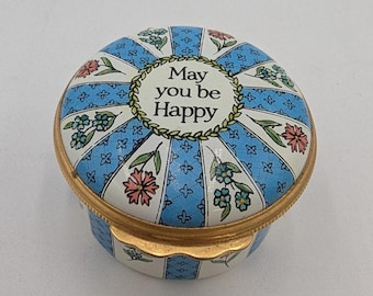 Vintage Halcyon Days Enamel May You Be Happy Trinket Box