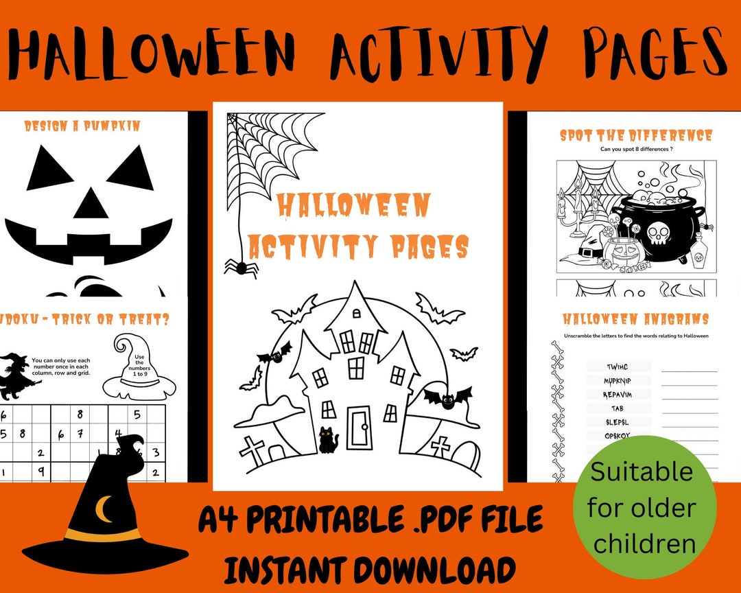 Halloween Printables Activity and Puzzle Pages Colouring - Etsy