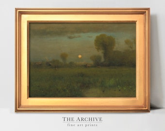 Vintage Harvest Moon Landscape | Digital Art Print Set | Vintage Neutral Oil Painting | Antique Country Farmhouse Decor | PRINTABLE Wall Art