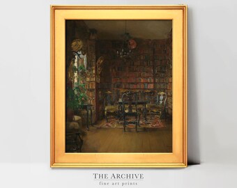 Vintage Dusty Library Painting | Digital Download Print Set | Oil Painting Print | Antique Country Farmhouse Decor | PRINTABLE Wall Art