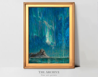Norwegian Aurora Borealis Landscape Digital Art Print Set | Vintage Northern Lights Oil Painting | Antique Norway Decor | PRINTABLE Wall Art