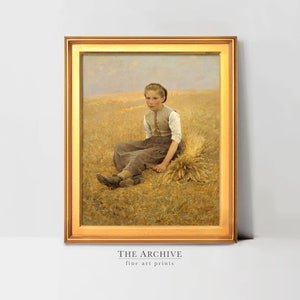 Farm Girl in a Wheat Field Painting | Digital Download Print Set | Antique Country Farmhouse Decor | PRINTABLE Wall Art