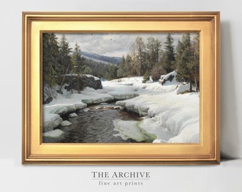 Winter Mountain River Landscape Painting | Digital Download Art Print Set | Vintage Oil Painting | PRINTABLE Wall Art