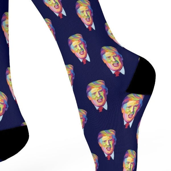 Trump Socks Donald Trump Pop Art on Navy MAGA Republican UNISEX Crew Socks