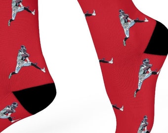 Josh Allen Jump Buffalo Football Fan Bills Mafia Inspired DTG Crew Socks