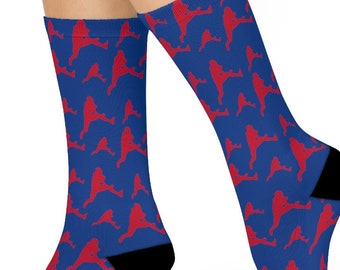 Josh Allen Jump Buffalo Football Fan Bills Mafia Inspired DTG Crew Socks