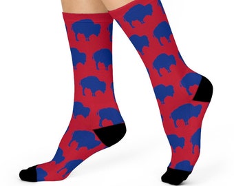 Blue Buffalo on Red Football Fan Crew Socks