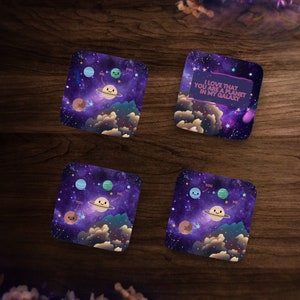 Polyamory coasters, set of 4, friendship gift, space art, ENM present