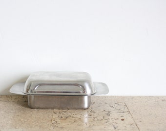 Vintage stainless butter dish from the fifties