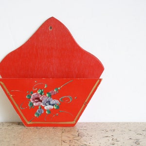 Vintage wooden red coffee filter bag holder from the seventies
